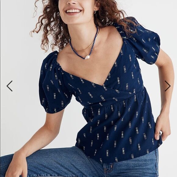 Madewell Jacquard Puff-Sleeve Empire Top* - Picture 2 of 5